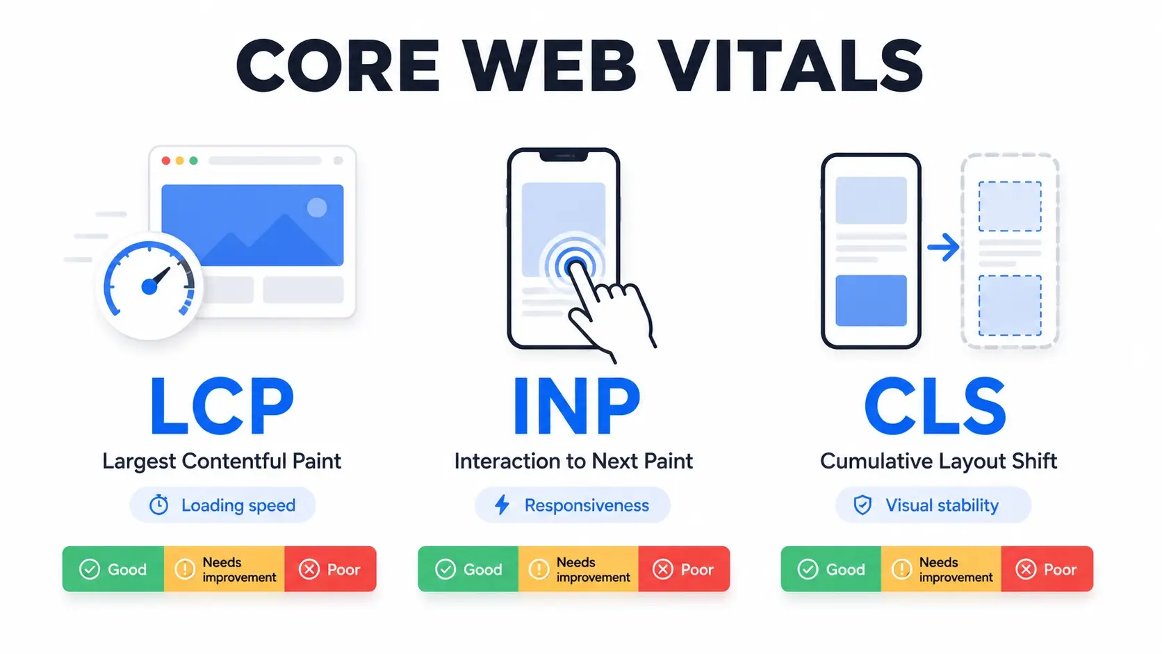 LCP, INP y CLS como métricas Core Web Vitals